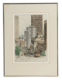 Josef Eioenberger (1889-1991) American, Colored Etching, "California Street"