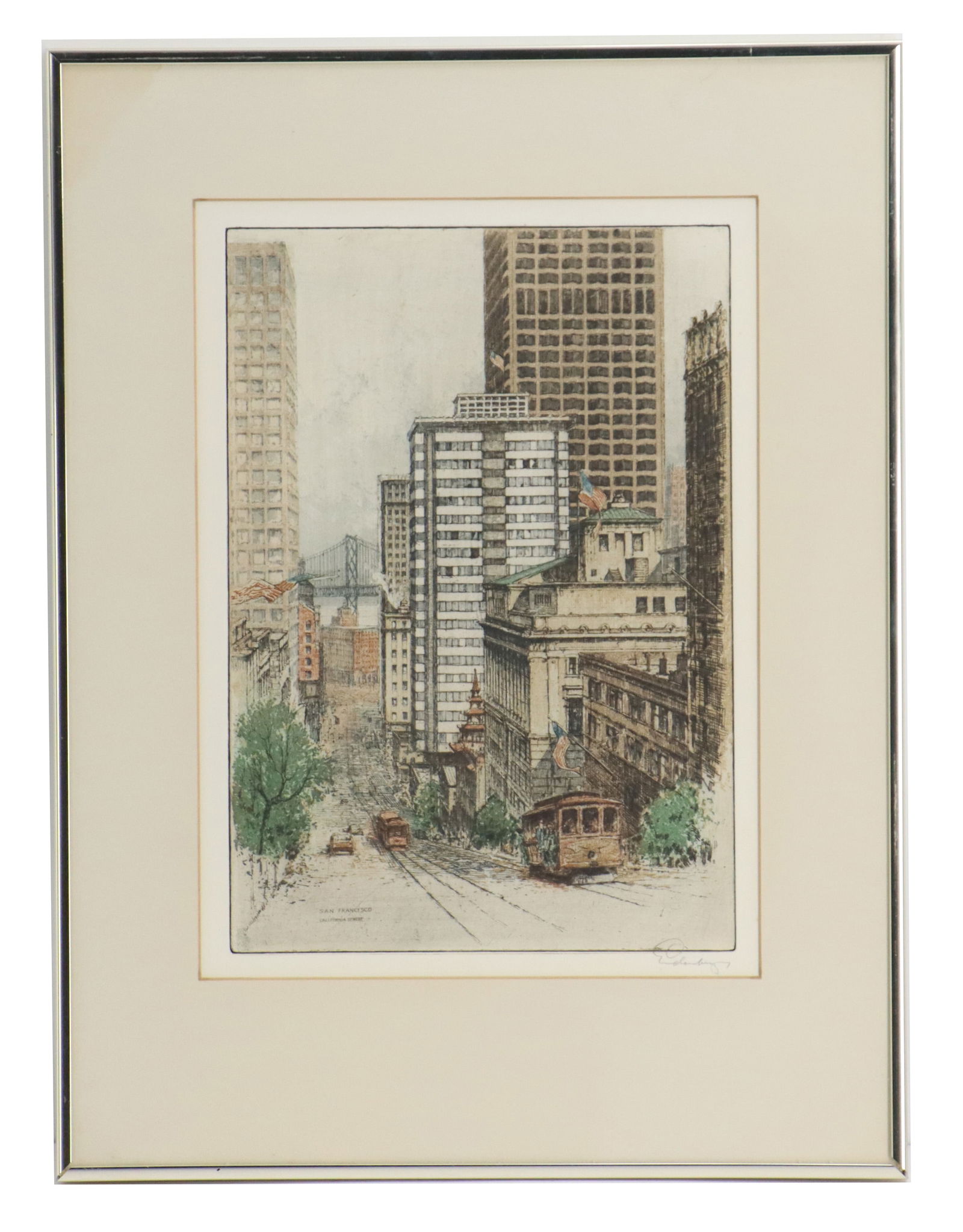 Josef Eioenberger (1889-1991) American, Colored Etching, "California Street" (1 of 10)