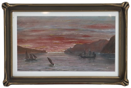 Charles Swasey (1827-1909) American, Watercolor, "The Golden Gate Ships Sailing at Sunset on San