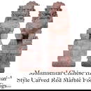 (2) Monumental Chinese Imperial Style Carved Red Marble Foo Dogs / Qilin Dragons