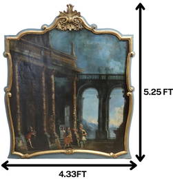 Impressive 18th Century Oil on Canvas Figures in Colonnade