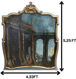 Impressive 18th Century Oil on Canvas Figures in Colonnade: Impressive 18th Century Oil on Canvas Figures in Colonnade. Large 18th century oil on canvas architectural landscape painting of a group of figures mingling in the shadow of a soaring colonnade. In