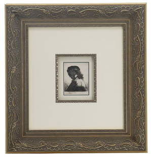 Rembrandt van Rijn (1606-1669) Dutch, Etching: Rembrandt van Rijn (1606-1669) Dutch, Etching. Titled "Self-Portrait with Cap & Scarf". A striking high-contrast self-portrait of Rembrandt in cap and scarf. Signed in plate lower left.