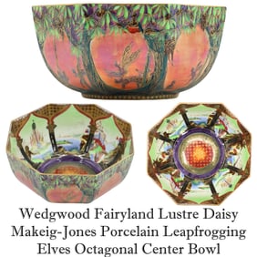 Wedgwood Fairyland Lustre Porcelain Leapfrogging Elves Octagonal Center Bowl