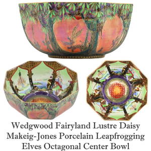 Wedgwood Fairyland Lustre Porcelain Leapfrogging Elves Octagonal Center Bowl