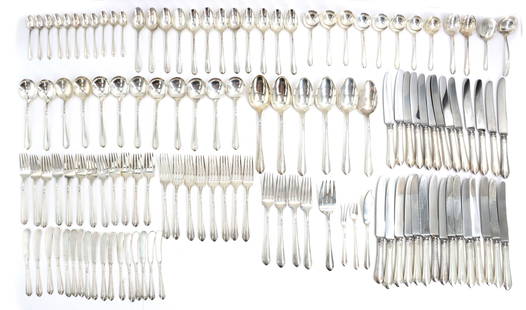 (126) Pieces Towle Princess Diana Sterling Silver Flatware - 113.765 ozt.: (126) Pieces Towle Princess Diana Sterling Silver Flatware - 99.765 ozt. Includes 28 dinner knives, 17 butter knives, 6 large spoons, 12 soup spoons, 8 smaller soup spoons, 6 table spoons, 12