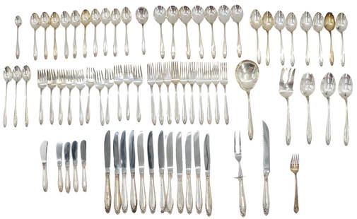 (76) International Sterling Flatware Set, "Prelude" Pattern - Gross 82.2 ozt.: (76) International Sterling Flatware Set, "Prelude" Pattern - 72.700. Lot of seventy-six International Sterling flatware items.Largest Size: 9 x 2 1/2 in. Weight (w/out Knives