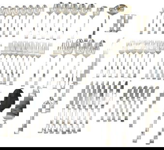 (52) Reed & Barton Classic Rose Sterling Silver Flatware - Gross 63.650 ozt.: (52) Reed & Barton Classic Rose Sterling Silver Flatware - 63.650 ozt.. Includes 7 teaspoons, 5 dinner forks, 8 salad forks, 7 dinner knives, 5 butter knives, salt and pepper shakers, 1