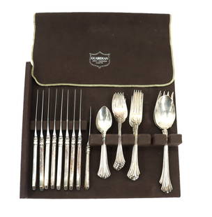 (36) Reed and Barton Sterling Silver Flat Ware Set- Gross 48.18 ozt.: (36) Reed and Barton Sterling Silver Flat Ware Set. Marked on back. Lot includes 8 tablespoons, 8 knives, 8 salad forks, 8 dinner forks, 1 serving fork, 2 serving spoons, 1 butter