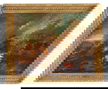 Attributed to Philips Wouwerman (1619-1668) Dutch, Oil on Canvas: Attributed to Philips Wouwerman (1619-1668) Dutch, Oil on Canvas. Plaque along the bottom. Dynamic 17th–18th century battle scene, oil on canvas, depicting cavalry engaged in fierce combat