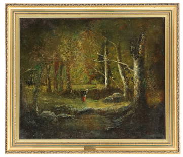 Narcisse Virgilio Diaz de la Pena (1807-1876) French, Oil on Canvas: Narcisse Virgilio Diaz de la Pena (1807-1876) French, Oil on Canvas. Signed; lower right: 'N. Diaz'. Attributed N. Diaz on plate. Titled "Woman in the Forest". Oil on