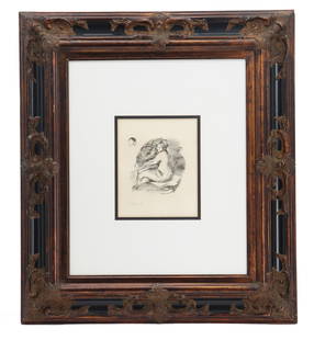 Pierre-Auguste Renoir (1841-1919) French, Lithograph: Pierre-Auguste Renoir (1841–1919) French, Lithograph. Titled "Etude de Femme Nue Assis". Artistic nude of a seated woman glancing over her shoulder. Artist's signature in ink