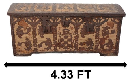 Large 15th Century Mediterranean Wood Trunk with Elaborate Bronze Detailing