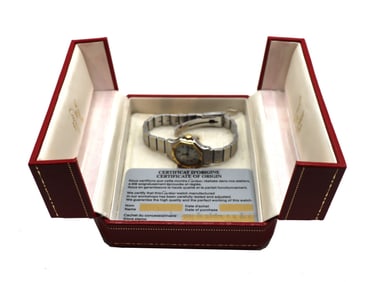 1970s-80s Cartier Stainless Steel White Dial Wrist Watch in Box