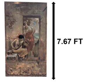 Massive Antique Oil on Linen Neoclassical Interior Genre Scene