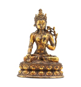 Chinese Gilt Bronze Verada Mudra Buddha Statue