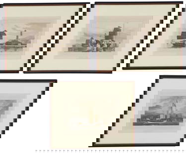 Thomas Daniell (1749-1840) and William Danielle (1769–1837) English, Three Hand Colored Engravings: Thomas Daniell (1749-1840) and William Danielle (1769&ndash;1837) English, Three Hand Colored Engravings.&nbsp;Lot comprised of three hand-colored engraving prints of different styles of Chinese saili