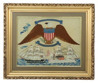Rare Large American Eagle and Shield Patriotic Sailors Woolwork Picture "Woolie"