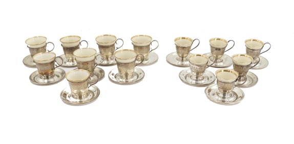 (38) Shreve & Co. Sterling Silver Cups and Saucers - 24.735 ozt.