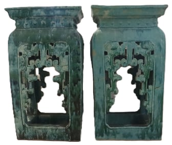 Pair of Chinese Green Drip Glaze Ceramic Stands