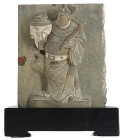 Chinese Hand Carved Stone Figural Bas Relief Plaque