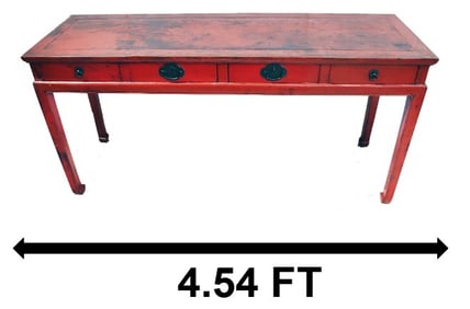 Antique Chinese Red Lacquer Wood Console Table