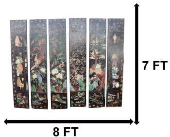 (6) Chinese Black Lacquer Room Divider Screen Panels