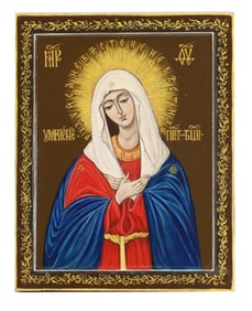 Contemporary Russian Orthodox Hand Painted Icon of Our Lady of Tenderness (Umilenie)