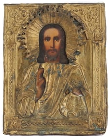 19th Century Bronze Christ Pantocrator Russian Icon