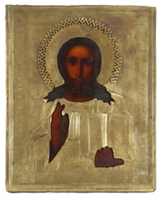19th Century Bronze Christ Pantocrator Russian Icon