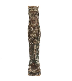 Antique Late 18th Century Carved and Painted Wood Mother Mary Santo Figurine