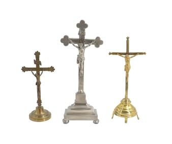 (3) Antique Dutch Altar Top Crucifixes