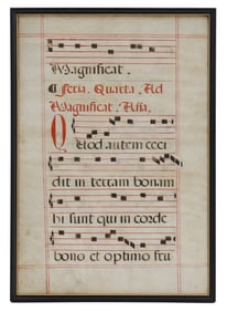 13th Century Framed Antiphonal Ecclesiastic Chant Medieval Manuscript on Vellum