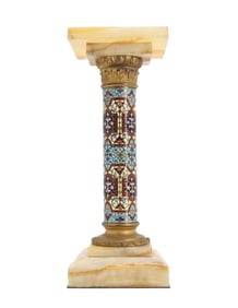 19th Century French Champleve Enamel, Onyx, and Bronze Pedestal