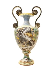 Enormous Tin Glazed Italian Majolica Urn Signed F. Becheroni