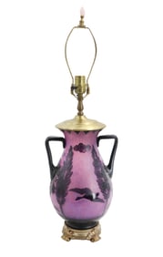 Important Eggplant Colored Cameo Glass Vase as Lamp