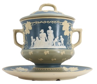 Antique Villeroy & Boch Mettlach Earthenware Covered Punch Bowl With Plate