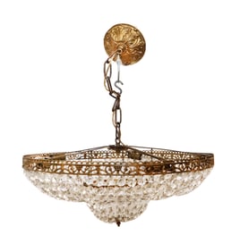 Antique French Brass and Crystal Tiered Chandelier