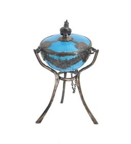 Antique Russian Guilloche Enameled Tripod Sugar Bowl