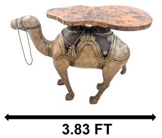 Maitland-Smith Sculptural Resin Camel End Table with Faux Tortoiseshell Top