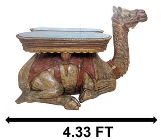 Camel Shaped Sculptural Resin and Marble Top Side Table