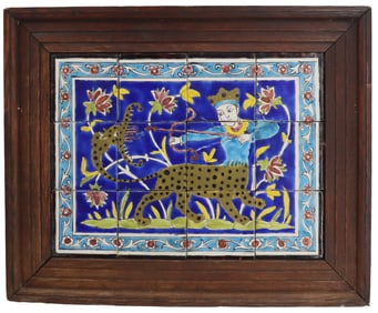 19th Century Persian Underglaze Painted Qajar Molded Tile