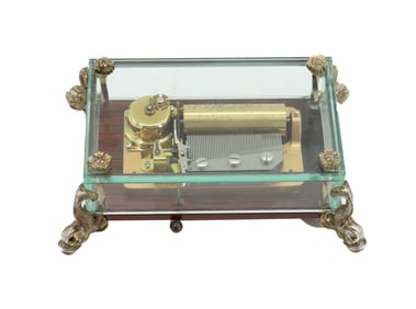 Swiss Reuge Glass Case 2-Song 50 Pin Drum Music Box, "Serenade / Minuet (Serenade in Es-Dur)"