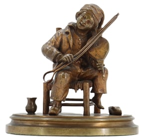 Antique French Bronze Figure of a Young Boy Playing Violin