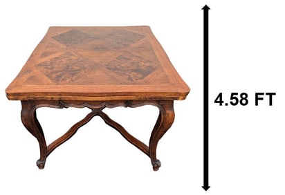 Louis XV French Provincial Style Parquetry Draw Leaf Extendable Dining Table