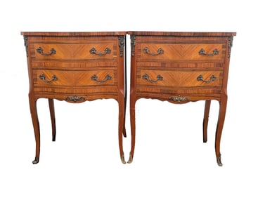 Pair of Matching Louis XV Style Walnut Serpentine Nightstands