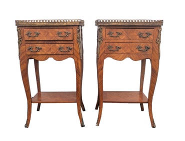 Pair of Louis XV Style Marquetry and Ormolu Nightstands