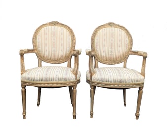 Pair of French Louis XVI Style Giltwood Armchairs