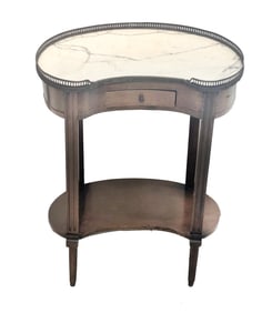 French Louis XVI Style Demi-Lune Side Table with Marble Top and Bronze Details