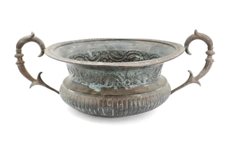 Antique French Repoussed Copper Handled Jardiniere